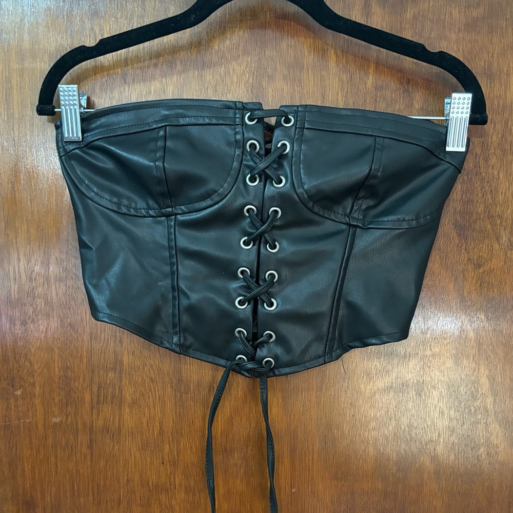 Zara Faux Leather Lace Up Bustier Tube Top size S